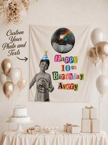 1件客製化兒童生日牆掛飾，個性化照片姓名與年齡牆面裝飾，彩色復古拼貼迪斯可球生日背景，趣味派對裝飾，適合男孩、女孩與小孩家庭的獨特生日禮物 - 彩色 - 查看 5