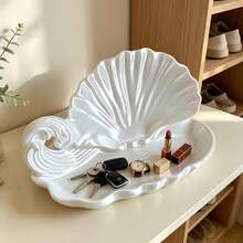 1pc Wavy Decorative Storage Tray, Ocean Shell Shaped Jewelry & Cosmetics Organizer, Coastal Style Vanity Display Tray For Perfume, Skincare And Soap, Bathroom Vanity Desktop Decor And Housewarming Gift - Multicolor - View 4