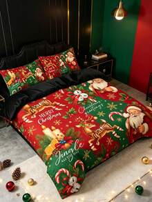 3er Set süßes rosa Weihnachtsmann-Bettbezug-Set, Kissenbezug Muster zufällig, Bettbezug-Set (1 Bettbezug + 1/2 Kissenbezüge, Kissenfüllung nicht enthalten), weich warm bequem Schlafzimmer, Gästezimmer, Studentenwohnheim Dekoration Bettwäsche-Set - Verschiedenfarbig - Übersicht 5