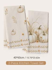 2PCS Kitchen Towels Autumn Pumpkin Plant Illustration Print 40*60cm Minimalist Style Rectangular Microfiber Kitchen Towels, Dish Cloths, Tablecloths, Hand Towels, Bathroom Kitchen Decor, Home Decor, Housewarming Gift For Neighbors, Perfect For Kitchen And Bathroom Use, Suitable For Housewives And Family Gatherings, High Cost-Performance, Home Essential - Apricot - View 11