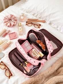 1pc Multi-Layer Compartment Handheld Pink Makeup Bag, Cosmetic Storage Bag, Travel Makeup Bag, Skincare Bag, Toiletry Bag, Women's Accessories, Travel Essentials, Cruise Necessities, Bridesmaid Gift, Valentine's Day Gift - Multicolor - View 2