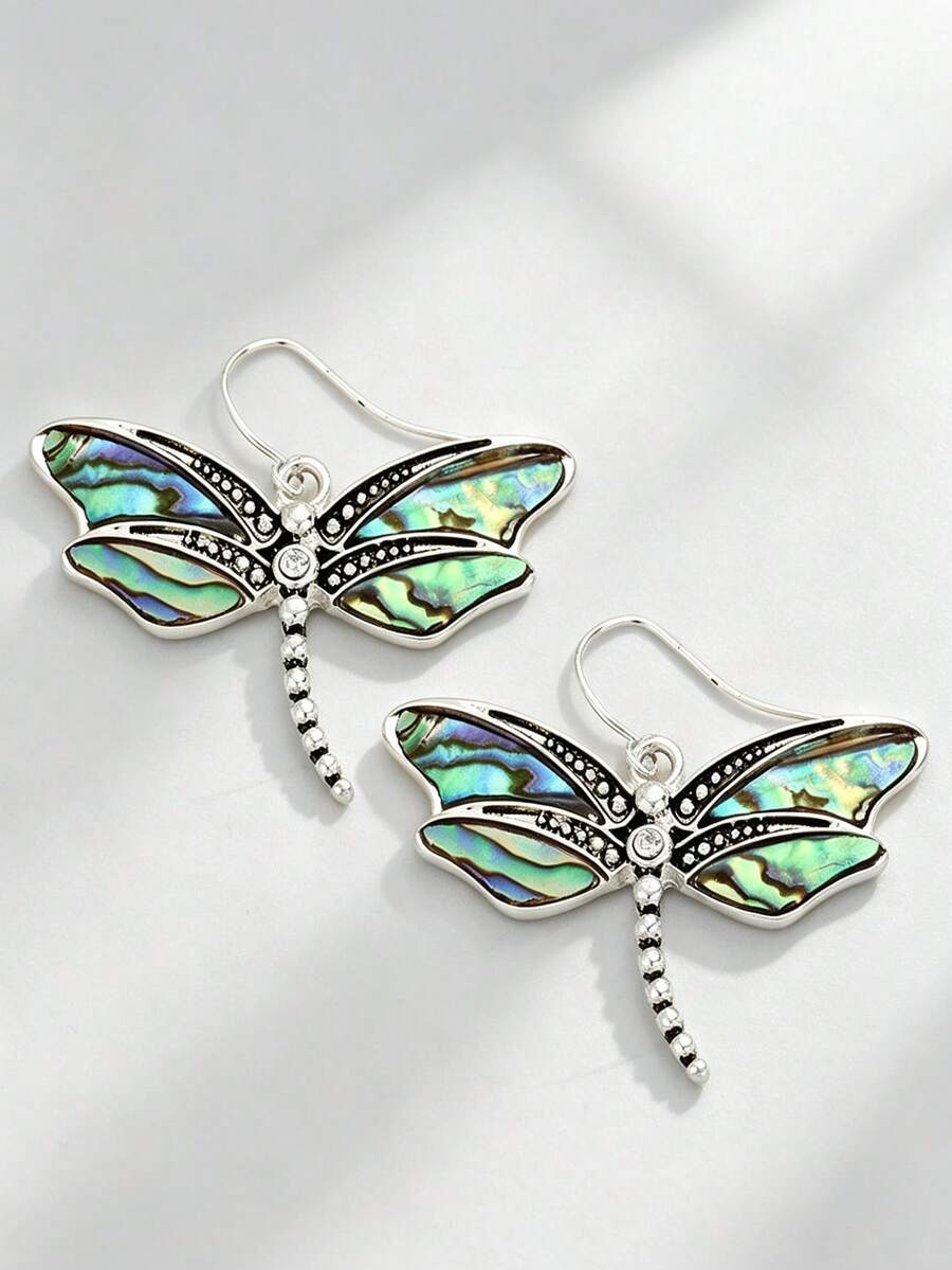 1pair Vintage Dragonfly Design Carved Pattern Dangle Earrings For Women Retro Bohemian Style Insect Earrings Jewelry Female Ear Ornaments - Earring - View 1