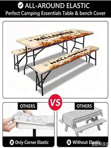 3 Pieces Picnic Tablecloth Set With Bench Cover, Elastic Edge Design, Halloween Pattern, Washable Rectangular Tablecloth, Suitable For Weddings, Camping, Picnics, Garden Parties And More, Practical Essential - E - View 8