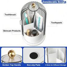 Large Capacity Cosmetic Organizer With 180° Sliding Dustproof Lid, 360° Rotating Makeup Brush Holder With 3 Storage Sections, Clear Covered Vanity Caddy For Toothbrush, Toothpaste And Lipstick, Dorm Essentials, Available In White, Gray, Green,Black - Multicolor - View 9