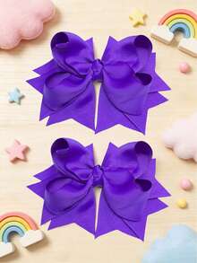 2pcs/Set 5 Inch Fashionable Girls Bow Hair Clips, Suitable For Holiday Party School - Purple - View 6