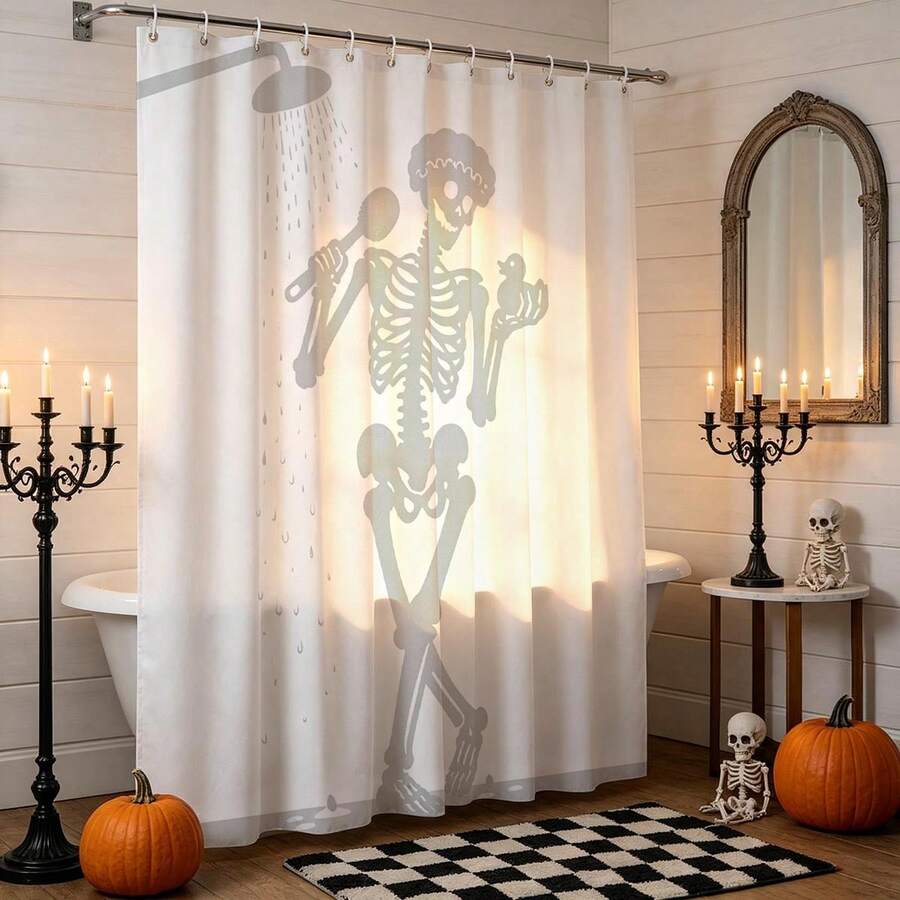 1pc Skull Shower Curtain, Vintage Design, Waterproof Bath Curtain, Suitable For Bathtub Partition, Bathroom Decor And Bathroom Accessories, Home Decor Gift - Multicolor - View 1