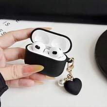 [Split Design]1個黑色與黑色愛心鏈條耳機保護殼，相容 iPhone 5，適用 1/2、 3/Pro/Pro 2 無線 TPU 耳機保護套，適合送給男朋友/女朋友的禮物，適用 4 - 黑色 - 查看 5