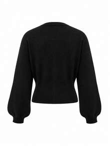 This Stylish Black Long Sleeve Sweater Is Designed For Women, Featuring Starfish Buttons And A Regular Length, Perfect For Wearing In Cool Weather. - Black - View 8