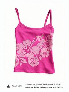 Women's Summer Casual Vacation Floral Print Camisole Pink - Pink - View 3