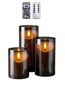 3pcs Grey Acrylic LED Candles, Flameless Design With Realistic Flickering Flame Effect, Battery Operated (Batteries Not Included), Suitable For Home, Wedding, Party And Christmas Decoration, Christmas, Halloween - Grey - View 7