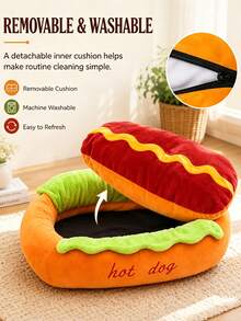 1pc Cute Bread Hot Dog Shaped Pet Bed, Universal For Cats And Dogs, Removable And Washable Pet Mat, Comfortable Soft Small Pet Sofa, Non-Slip Bottom Design - Multicolor - View 2