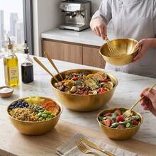 3/4pcs Stainless Steel Graduated Salad Bowl, Stackable Mixing Bowl, Household Baking And Cooking Bowl, Easy To Clean, Outdoor Food Preparation Tool, Simple And Stylish High-End Kitchenware - Multicolor - View 8