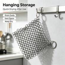 Cast Iron Cleaner Round 316 Stainless Steel Chain Mail Scrubber For Frying Pan And Baking Sheet Flat Bottom Pan Or Wok - A - View 5