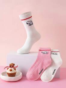 1/2 Pairs Snoopy Socks For Women, Lace Trim Mid-Calf Socks, Red & Pink, Autumn/Winter, Sports Socks, Couple Socks - Multicolor - View 3