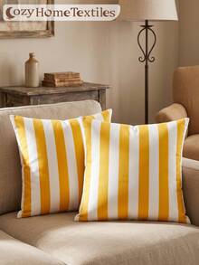 1/2pcs Striped Pattern Pillowcase (No Filling), Cushion Cover, Decorative Pillowcase, Single-Sided Print, Multi-Functional, Breathable, Anti-Pilling, Comfortable, Machine Washable, Suitable For Sofa And Car Pillows, Room Decor, Autumn Decor, Home Decor, Autumn Decor - Multicolor - View 3