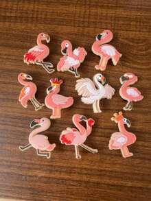 Flamingo Series Shoe Charms 10pcs Cute Girly Style PVC Soft Rubber Shoe Buckles Women's Clogs Decoration Accessories - Multicolor - View 2