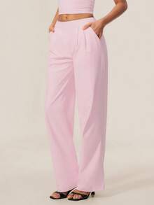 TimeOff Women's 1pc Solid Color Autumn/Winter Pleated Front Side Pocket Straight Leg Wide Leg Pants - Pink - View 7