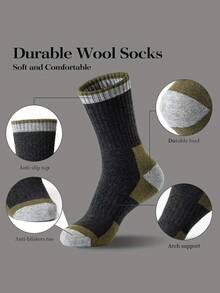 1/5 Pairs Men's Vintage Colorblock Ski Snow Socks, Thickened Sports Terry Warm Mid-Calf Socks With Fleece Lining - Multicolor - View 5