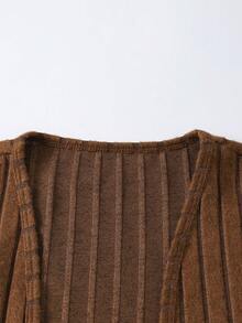 Setelan Sekolah Anak Perempuan Remaja Musim Gugur 2 Potong, Gaun Bertali Tipis Motif Kotak-kotak Cokelat Vintage Serbaguna Terbaru dengan Kardigan Rajut Bergaris Warna Karamel, Setelan Retro Gaya Korea - Coklat - View 6