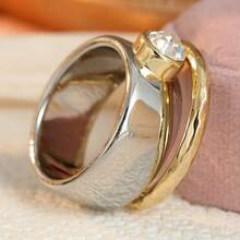 2pcs/Set Women's Dual-Tone Elegant Ring Set, Daily Wear Jewelry - Multicolor - View 6