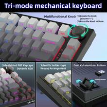 HXSJ New X81 81 Key Tri Mode Wired Wireless Mechanical Keyboard, White Switch, Hot Swappable, PBT Side Printed Gradient Keycaps, RGB Backlit, Built In 8000mAh Battery With Volume Knob, For Home, Gaming Office Use - View 8