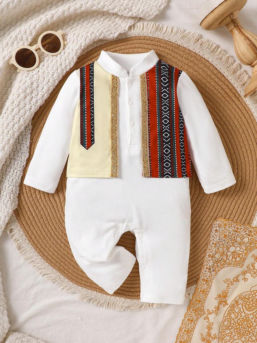 Infant Arabic Style Faux Vest Jumpsuit, Long Sleeve Crawler, Middle ...