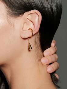 1pc Fashionable Individual Water Drop Pendant Chain C-Shaped Ear Bone Clip Ear Clip Easy All-Match Tassel No-Piercing Ear Jewelry - Multicolor - View 10