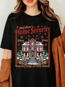Home Alone McCallister's Home Security Graphic T‑Shirt, Keep The Change Ya Filthy Animal, Classic 1990 Christmas Movie Tee, Holiday Fan Gift - Black - View 6