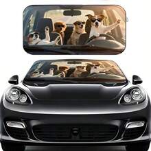 1pc Funny 4 Puppies Car Sunshade, Made Of Polyester Fiber, Durable 190T Material Blocks UV Rays And Heat Protection, Suitable For Various Car Models Front Windshield, Provides Heat Insulation And Privacy Protection, Keeps Your Car Cool, Foldable For Easy Storage - Funny and Cute Four Puppies - View 12