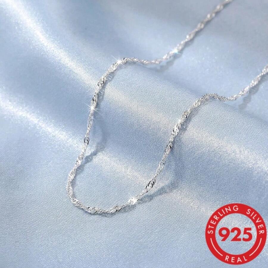 Kalung Rantai Gelombang Air Perak Sterling S925, Kalung Tulang Selangka Minimalis, Modis, dan Serbaguna, Terbuat dari Bahan Berkualitas Tinggi yang Rendah Alergi, Dilengkapi dengan Kemasan Kotak Hadiah, Sempurna untuk Pemakaian Sehari-hari