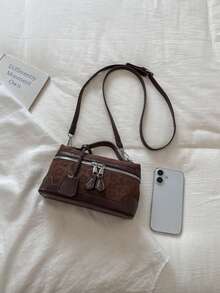 1pc Fashionable Daily Shoulder Bag Korean Ins Style Box Crossbody Bag - Coffee - View 7