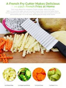 2-In-1 Wavy Potato Slicer Set, Stainless Steel Wavy Slicer Knife + Manual Press Wavy French Fry Slicer, Multi-Function Wavy Vegetable Slicer Tool, Suitable For Potatoes, Carrots, Cucumbers, Can Make Wavy Potato Chips, Wavy French Fries And Decorative Salad Slices - Multicolor - View 8
