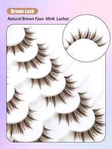 6 Pairs Brown Thick Pointed Tail Cartoon Eyelashes Invisible Curl Fluffy Natural Fresh Korean Style Faux Mink Fur Big Eye False Eyelashes One-Piece Beginner Eyelashes 009 - Brown - View 3