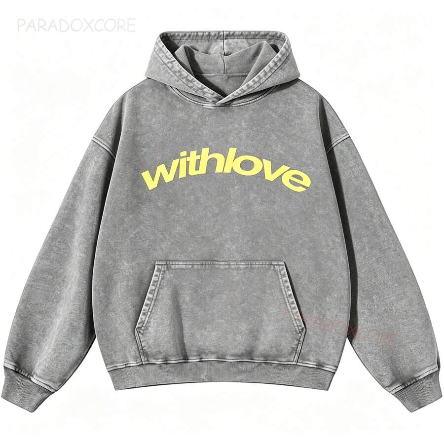 Men's Fashionable Autumn Washed Distressed Pocket Hoodie, Mens Hoodies Vintage Oversized Hoodie Acid Wash Couples Cotton Pullover Hoodies Withlove-L61 - 灰色2 - 查看 1