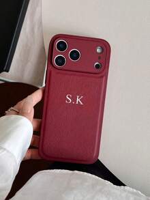 Litchi Texture Leather Phone Case With Personalized Letter Name, Featuring Full Camera Protection And Anti-Fall Anti-Fingerprint Design, Korean Minimalist Retro Style Compatible With Various Smartphone Models, Monogram Phone Case - Chocolate Brown - View 6