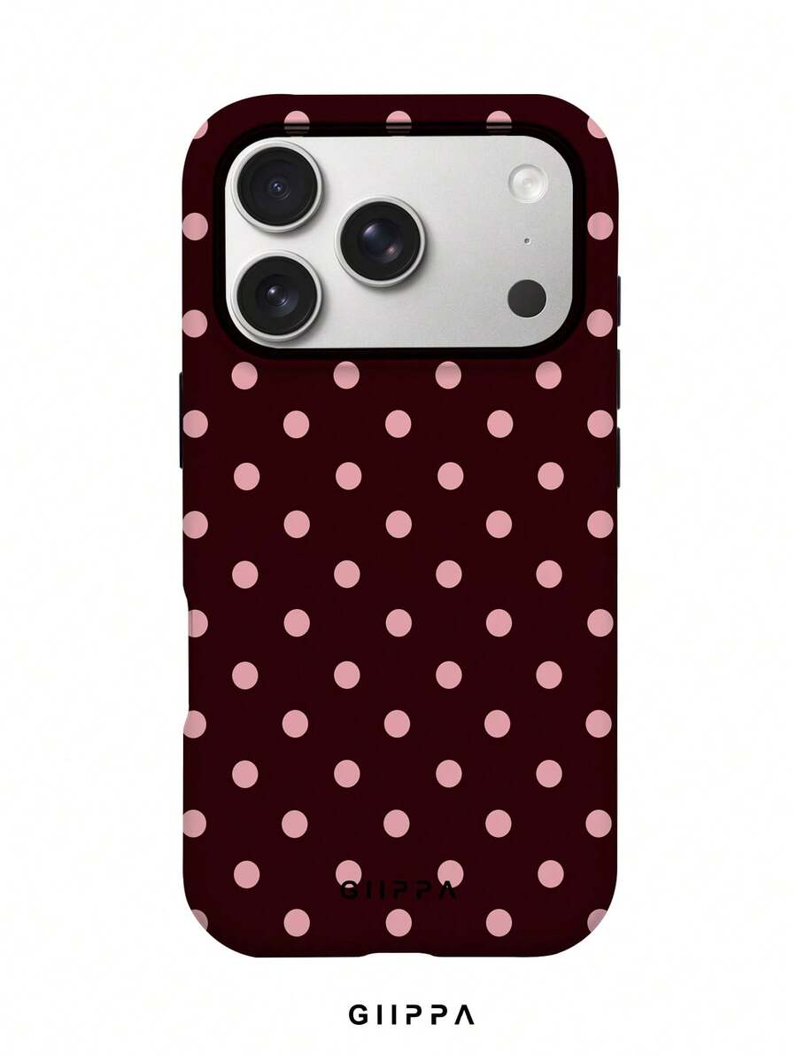GIIPPA 1件酒紅色背景配粉色波點圖案設計手機殼,適用於Phone 17 Pro Max,兼容Phone 16 Pro Max、15 Pro Max、14 Pro Max,韓系高端時尚趣味手機殼,兼容11/12/13/14/15/16 Pro Max Plus,優雅設計男女皆宜,送給女友的聖誕節、情人節、復活節、婚禮季與生日完美禮物 - 酒紅色 - 查看 1
