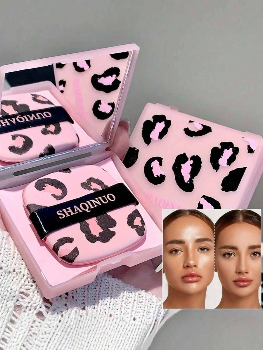 100pcs Leopard Print Oil Blotting Sheets, With Matching Leopard Pattern Square Powder Puff And Mirror, Designed For Oily Skin, Controls Oil And Absorbs Excess Facial Sebum, Suitable For Men And Women