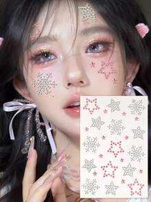 3D Realistic Multi-Particle Pentagram Butterfly Hexagon Snowflake Shiny Rhinestone Face Stickers For Women, Y2K Holiday Party Daily Makeup DIY Music Festival Ball Face Decor - Multicolor - View 2