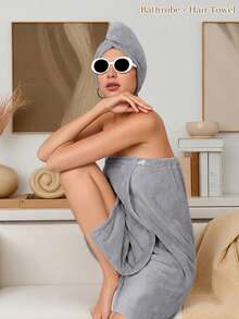 1PC Custom Monogram Embroidered Bath Wrap & Hair Turban Bundle, Personalized Name Button Fasten Body Wrap Set, 5 Solid Color Choices, Holiday Milestone Gift, Home Spa Session & Post Shower Prep Accessory - Multicolor - View 13