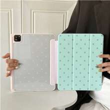 1pc Cute Mint Green & Grey Star Print Tablet Protective Case, Foldable Stand, Multi-Angle Viewing, Suitable For Work & Entertainment, With Pen Slot, Compatible With IPad Pro 2024/Air M3/A16 2025, Compatible With Xiaomi, MatePad - Multicolor - View 1