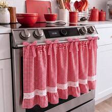 1pc Handmade Farmhouse Style Oven Skirt Cover, Handmade Country Style Oven Curtain, Handmade Oven Cover, Plaid Pattern Blended Fabric Oven Curtain, Can Be Installed To Block Clutter, Suitable For Stoves With Ties, Ruffle Trim Decoration, Home Kitchen Decor - Multicolor - View 3