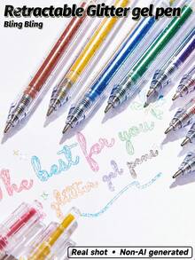 Retraktila glitterbläckpennor 12/24-delars set, 1,0 mm neutral pennspets, mjuk skrift, livfulla färger, lämpliga för dagböcker, korttillverkning, skol- och kontorsmaterial, flerfärgsset - A - Visa 9