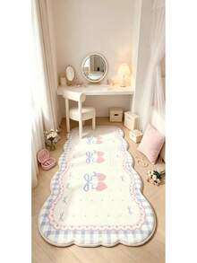 1 pieza, Alfombra con borde ondulado y decoración de lazo azul, borde ondulado, múltiples tamaños disponibles, alfombra decorativa, decoración de dormitorio, alfombra pequeña, alfombra, decoración del hogar, alfombra de sala de estar, alfombra pequeña de sala de estar, alfombra de dormitorio, decoración del hogar de sala de estar, alfombra de exterior, alfombra lavable, tamaño asimétrico, error de corte 1-5cm - Multicolor - Ver 1