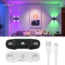 1pc 3-Color/RGB Multi-Color Cat Eye Dual Pupil Motion Sensor Night Light, Magnetic Wall Lamp, Makeup Light, Cat Eye Design Wall Lamp (500mAh) - Beraneka warna - View 1