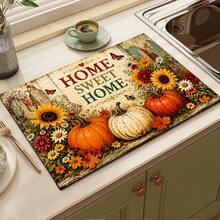 Alfombrilla Absorbente con Estampado Floral & Calabaza de Otoño / Alfombrilla de Secado / Alfombrilla de Secado para Máquina de Café & Platos - Protector de Superficie de Poliéster Absorbente con Respaldo de Goma Antideslizante, Decoración de Encimera de Cocina - Mantel Individual para Bar en Casa & Mesa de Comedor - Multicolor - Ver 6
