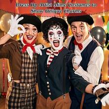 Halloween Clown Cosplay Costume Set With Solid Color Beret, Bandana And Gloves For Stage Performance - Multicolor - View 3