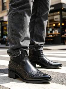 American Retro Work Boots Men's Boots Thick Sole Height-Increasing British Style Chelsea Ankle Boots - Black - View 5