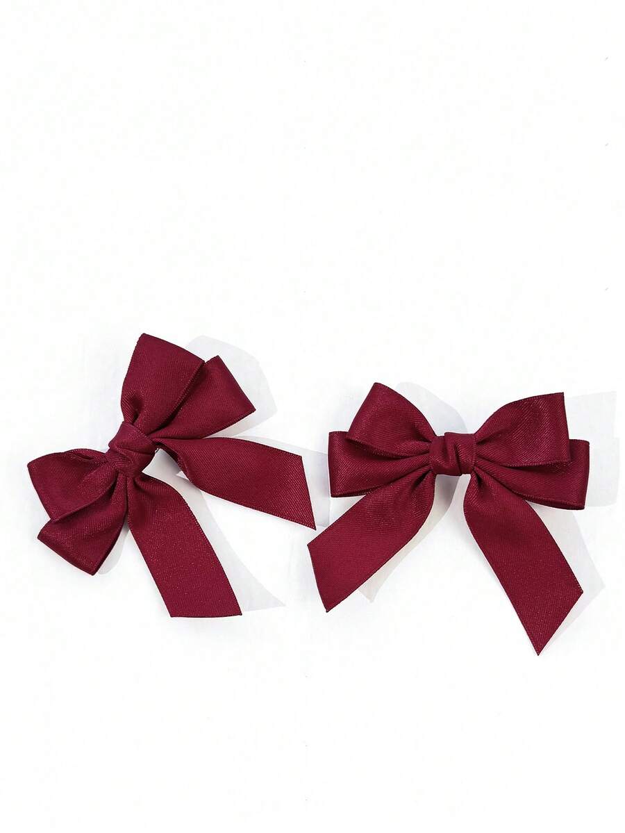 2pcs Women's Solid Color Satin Double Ponytail Bow Hair Clips, Versatile Side Hair Accessories For Campus Photos, Sweet Girl Style, Smooth Fabric Material, Back To School Season Gift