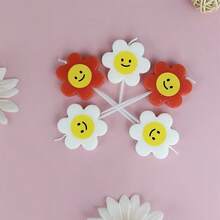 HIBIRTH 5pcs Creative Red & White Dual-Color Flower Candles, Indoor Cake Decoration Candles, Flower Smiling Face Happy Birthday Celebration Wish Party Baking Plug-In - View 10