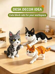 Cute Pet Cat Micro Building Blocks Set, DIY Assemble Animal Model Toy, Collectible Desktop Display Decoration, Holiday Gift For Cat Lovers,Creative Gift For Teens & Adults - Multicolor - View 4